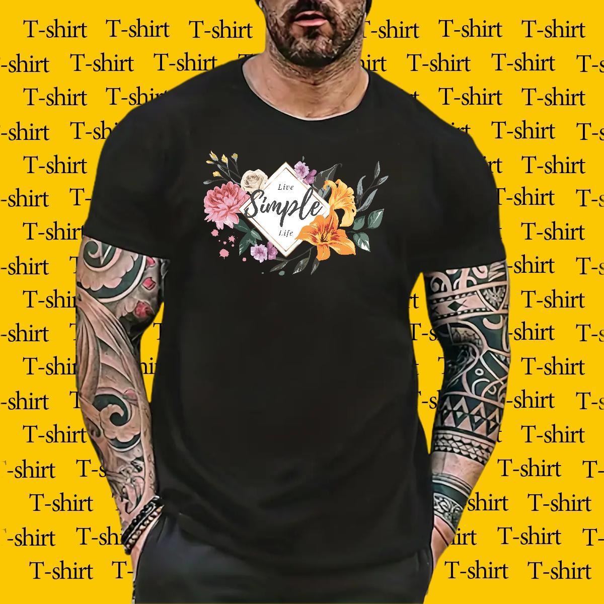 Casual New Men T Shirts 230g 100% Cotton flower Street Tee Shirt Round Neck Short Sleeve Comfortable Tshirt for Man Woman DIY Printed