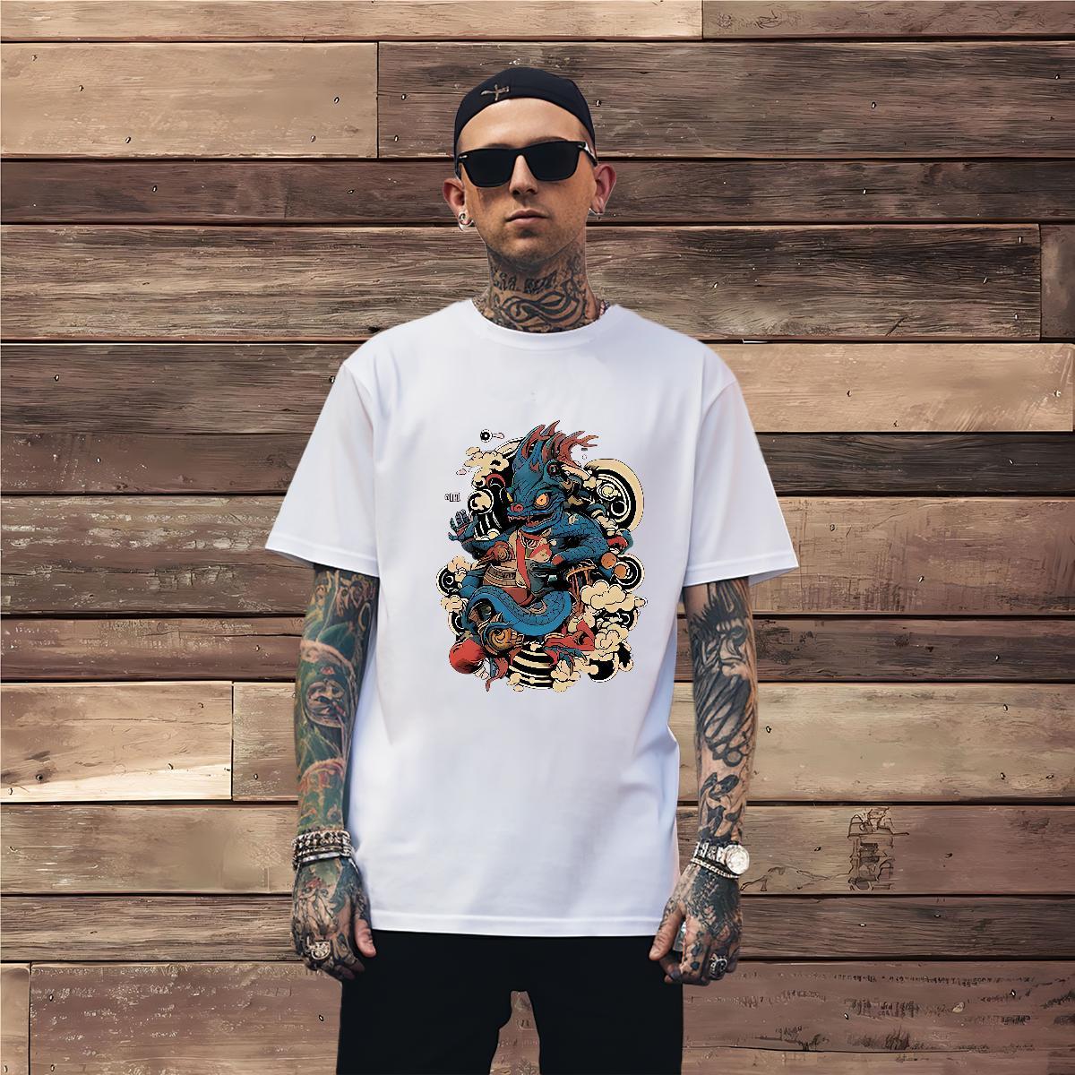 T-Shirts 230g Pure Cotton Street Crew Neck Floral Print Men Tops Tees Brand Free Shipping Clothes