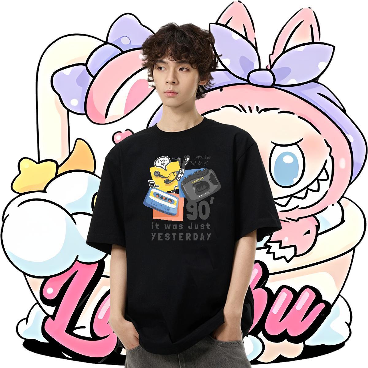 Wholesale Men Clothes T-Shirt 230g 100% Cotton Daily Outfit radio Black White Breathable Short Sleeve DIY T shirt Polos