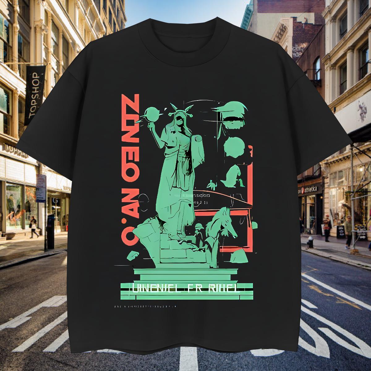 T Shirt For Man 230g 100% Cotton the Statue of Liberty Hip Hop Breathable Short Sleeve Skull Tshirts Free Shipping Brand Top Tees