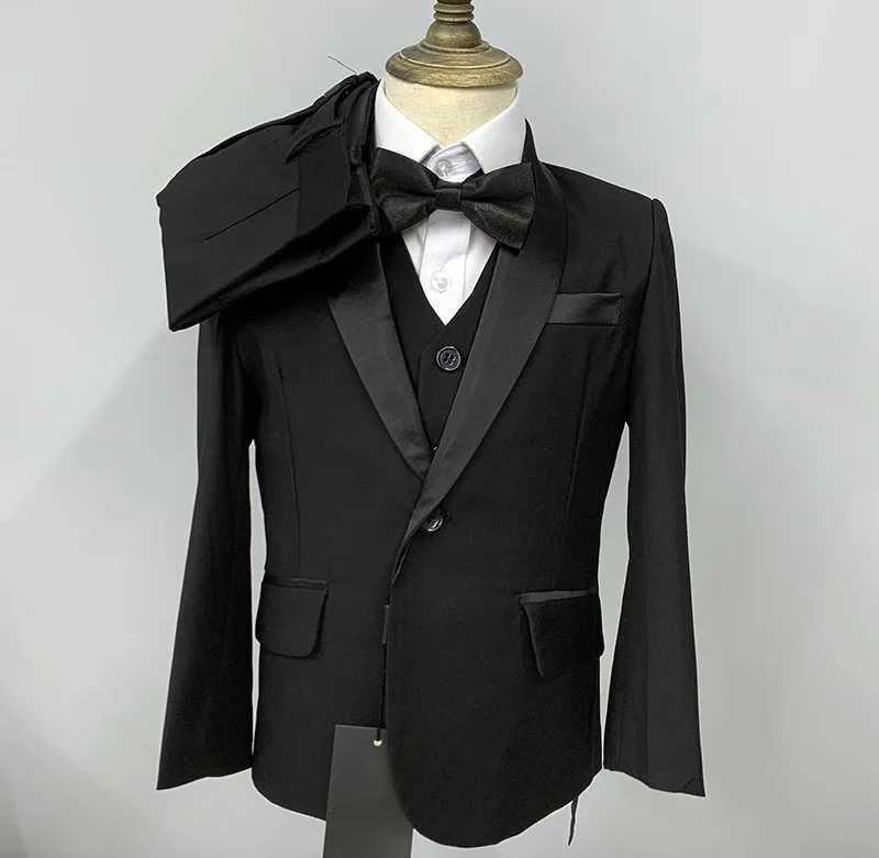 Suits Boys Dark Green Blazer Pants Vest Bowtie 4 Piece Groom Suit Gentleman Kids Wedding Party Dress Child 2-14 Year Old Festival Set