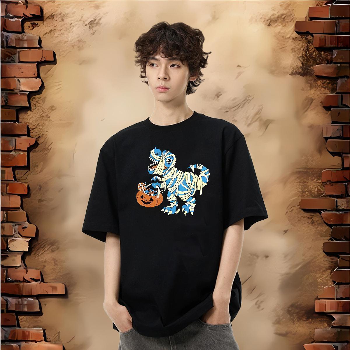 Custom T-Shirts for Men 230g Cotton halloween High Street Hip Hop Tee Shirt Short Sleeve Soft Cool Men Clothes T-Shirt DIY Printed