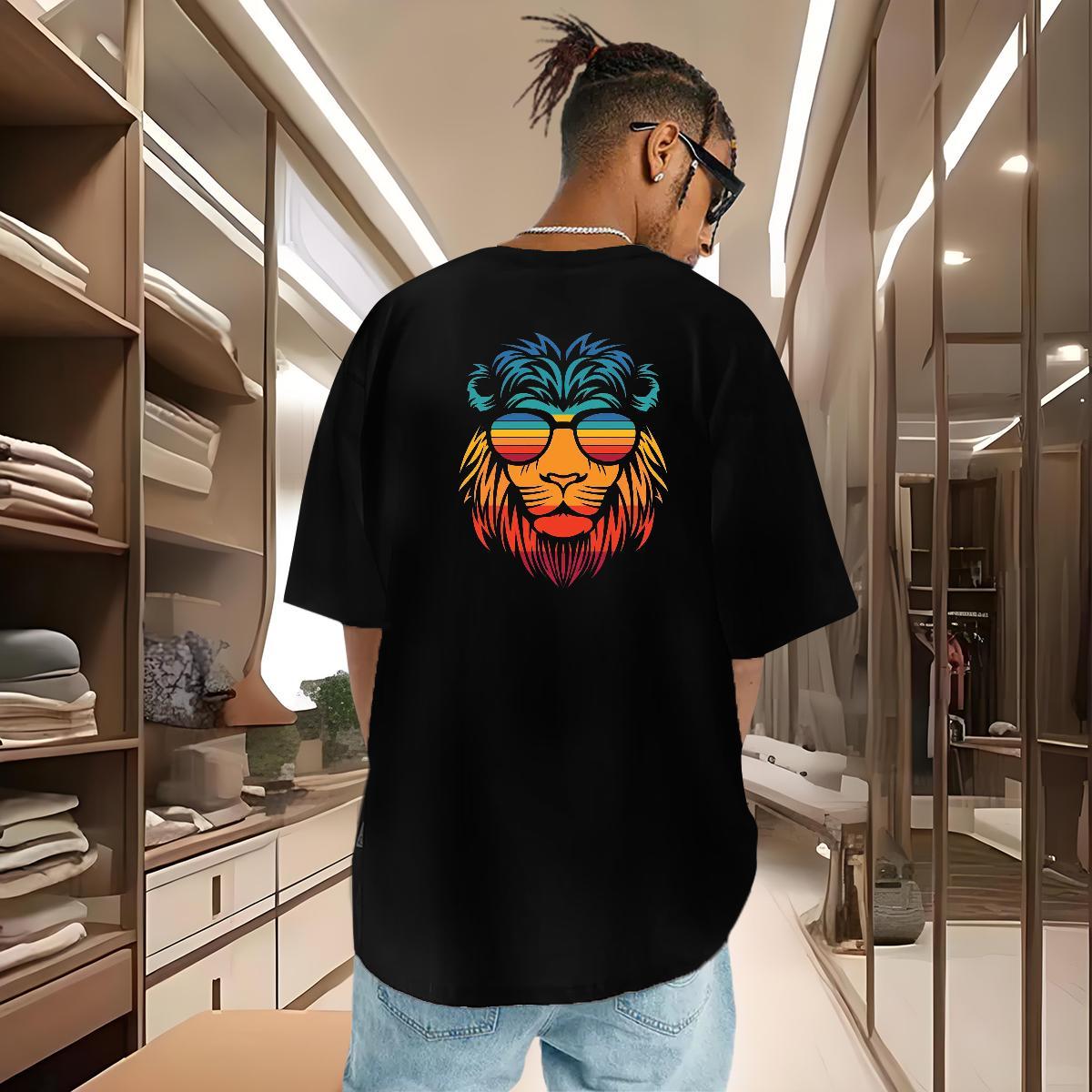 Free Shipping T Shirt For Man 230g Cotton lion Street Wear Tee Shirt Crew Neck Breathable Loose Tshirt for Man Woman Anime Print