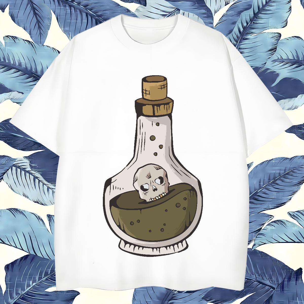 Fashion Casual T-Shirts 100% Cotton 230g bottle Anime Printing Street Tops Shirt Breathable Crew Neck Cool Design Mens Tshirts Floral Print