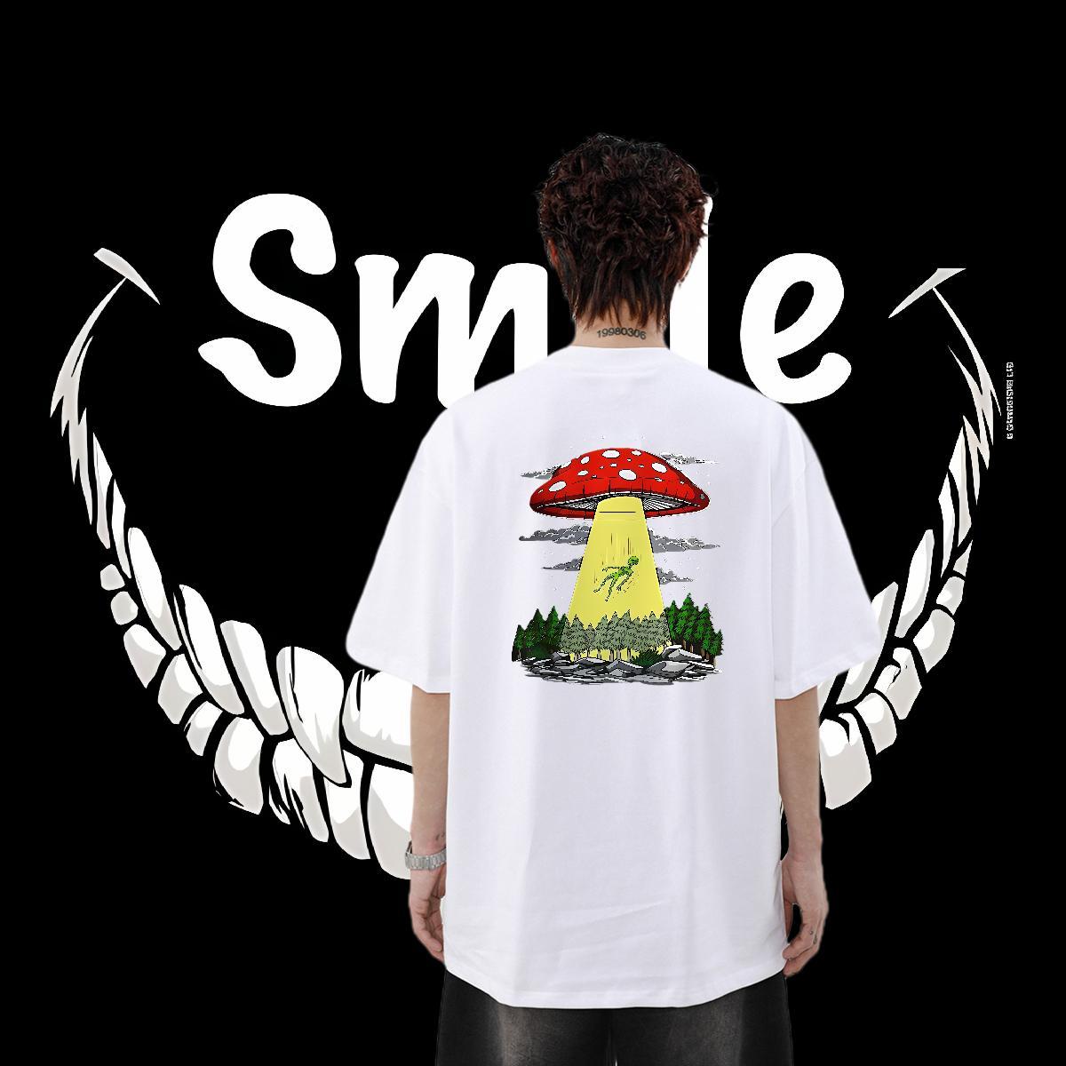 Casual New T-Shirts 230g Pure Cotton mushroom Daily Outfit Clothings Breathable Crew Neck Popular Couples T Shirts DIY Anime