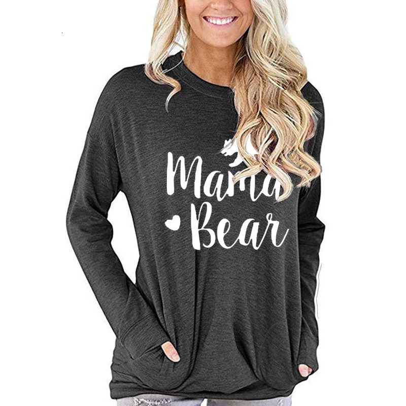 Womens Mama Bear Shin Printed T-shirt Animal Graphics Harajuku Street Clothing Casual Fashion Womens Y2K Top Long Sleeve T-shirt 240826