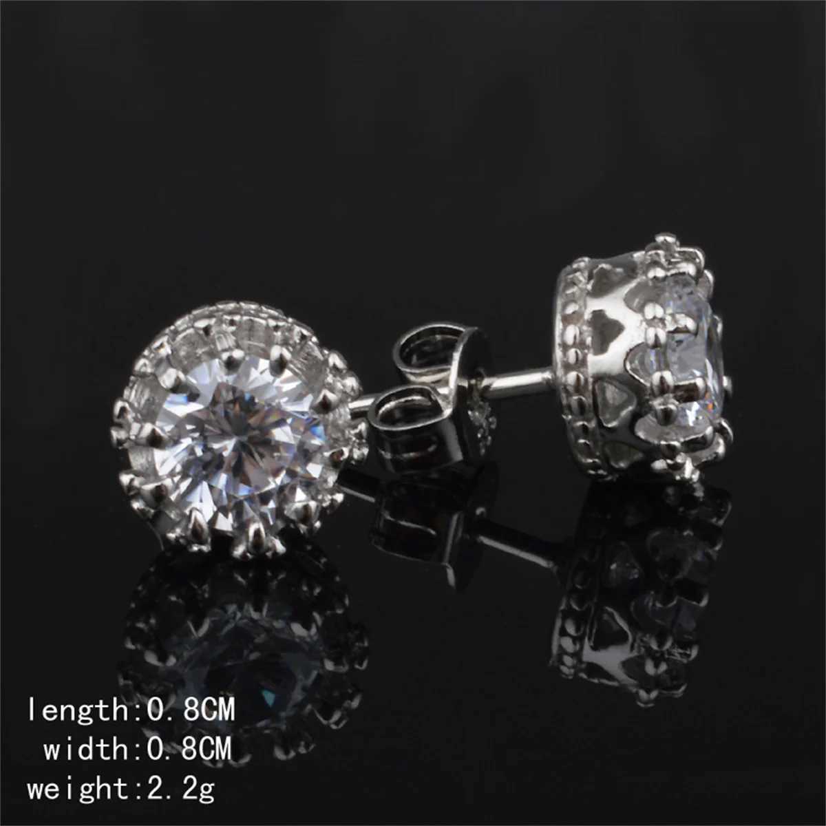 Silver plated fashion jewelry 8MM round 2-carat cubic zirconia stud earrings W240803