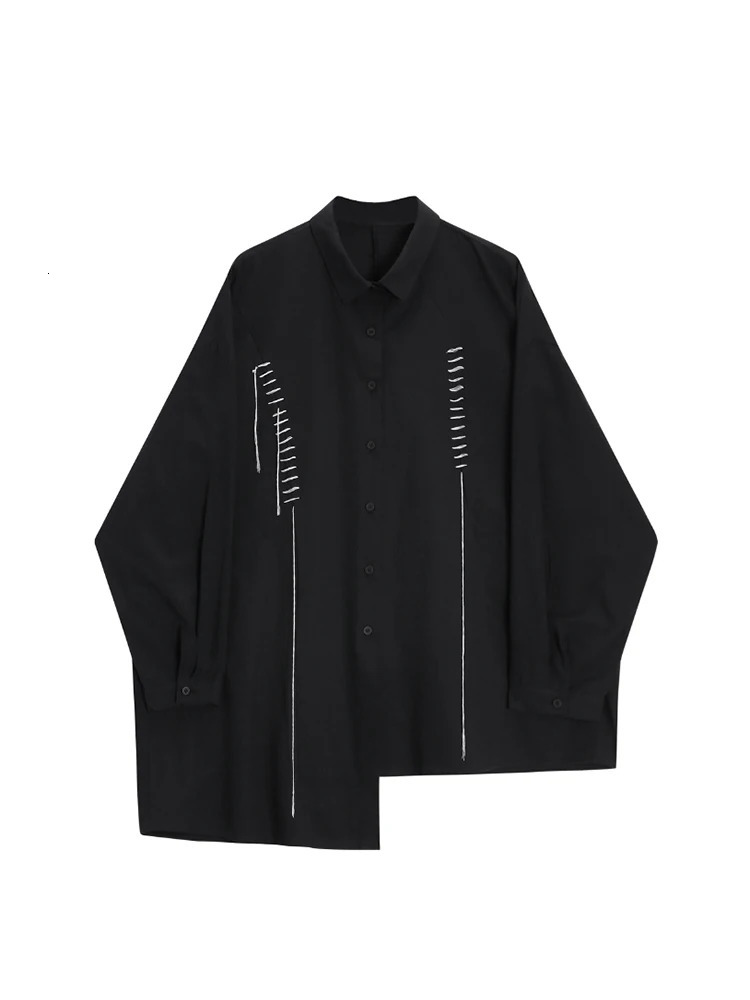Womens Gothic Black Shirt and Blouse Y2k 90s Vintage Korean Style Harajuku 2000s Long Sleeve Shirt Polo-Neck Top Clothes Autumn 240806