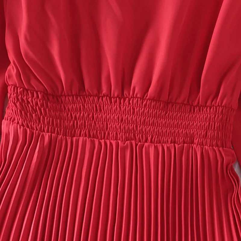 Childrens casual womens clothing 2023 Spring and Autumn fashion childrens V-neck long sleeved red princess pleated dress 7-14YW240720