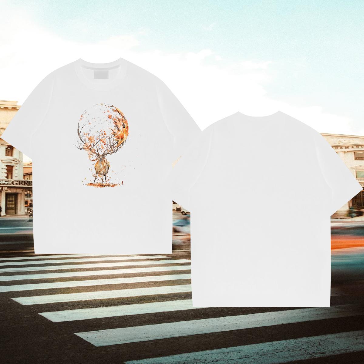 Cool Mens Tshirts 230g Cotton Street wear Hip Hop Deer DIY Printed Breathable Crew Neck Fashion Mens T Shirts Tops