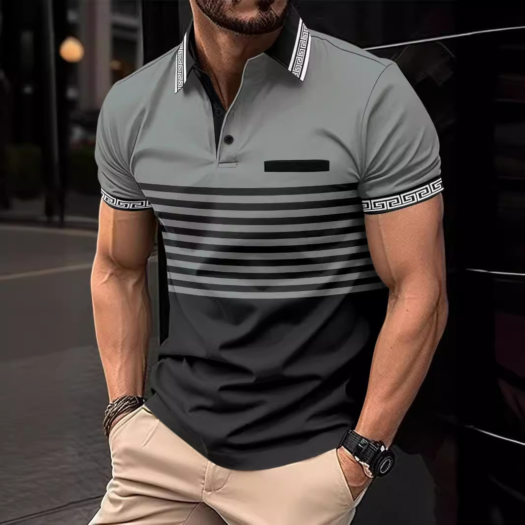 Instagram Summer Fast Selling POLO Shirt Jacquard Thread Flip Collar Men's Sports Polo