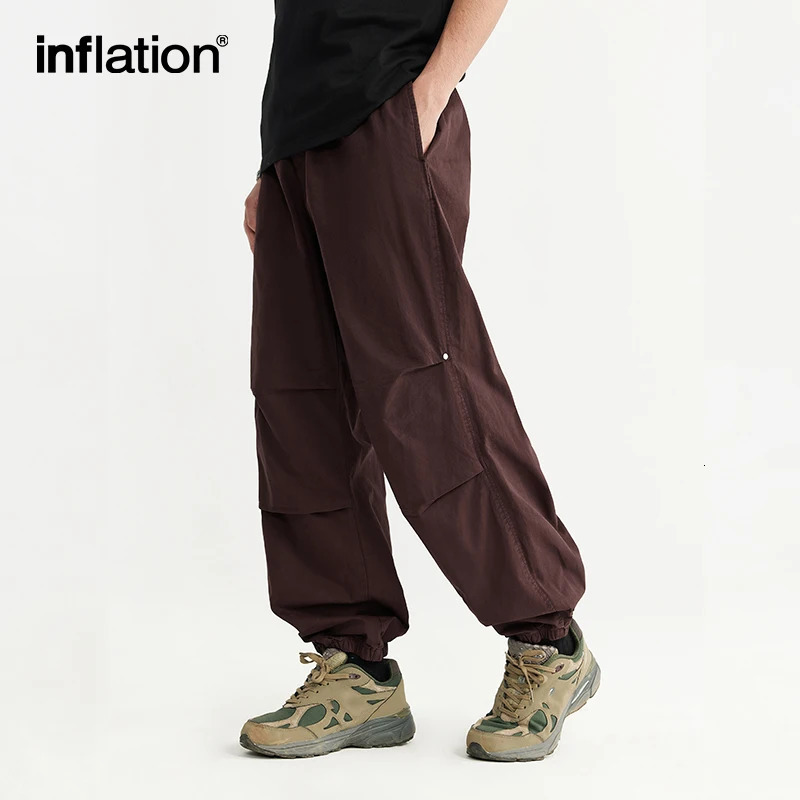 INFLATION Garment Dyed Mens Cotton Cargo Joggers Trendy Minimalist Washed Pants Male Trousers Plus Size 240806