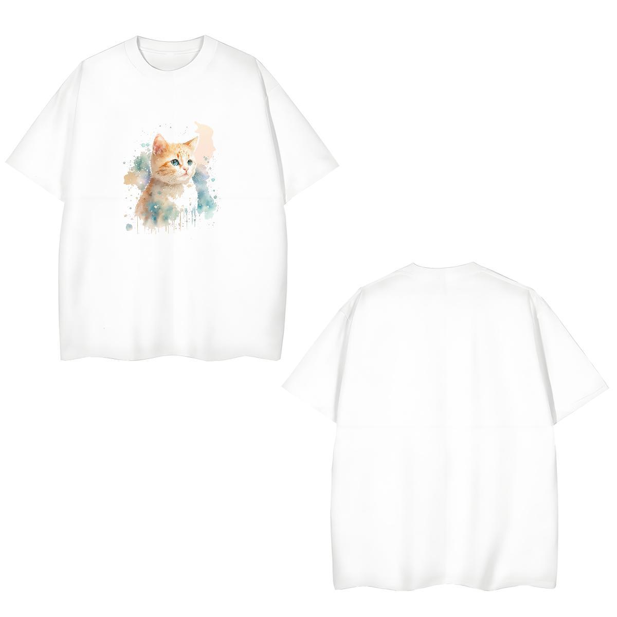 TOP Quality Mens Tshirts 100% Cotton 230g cat Man T Shirts Sport Short Sleeve Soft Cartoon Printing L-4XL Fashion Tees