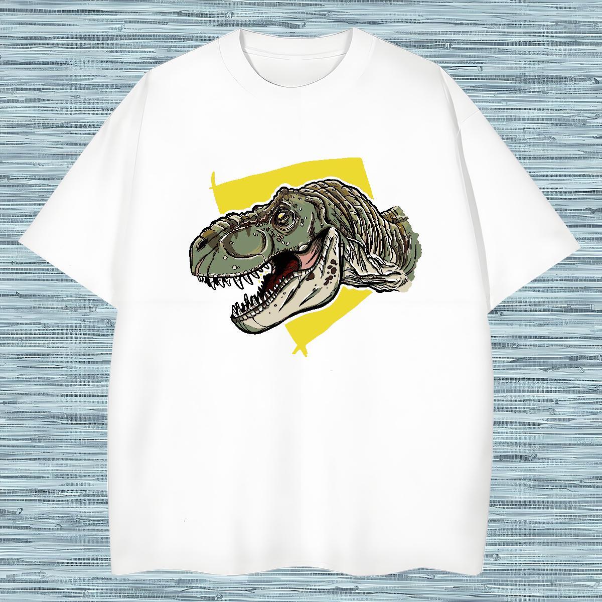 Factory Direct T Shirts Men 100% Cotton 230g dinosaur Daily Wear Clothes Breathable Short Sleeve Soft Men Clothes T-Shirt Skull