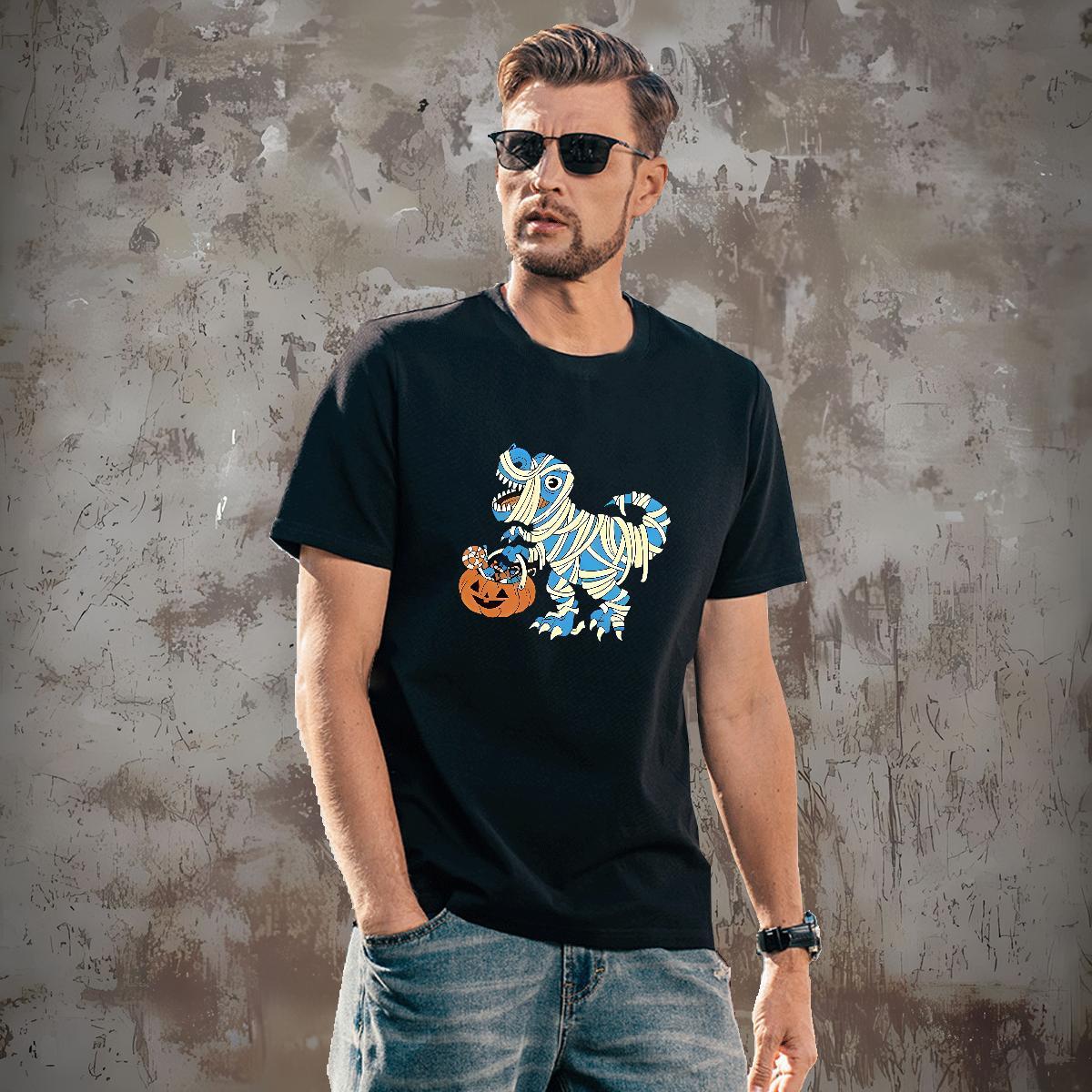 Loose Fit Men Tops Tees 100% Cotton 230g halloween T Shirts Men Daily Wear Breathable Short Sleeve Cartoon Printing L-4XL Fashion Casual Polos