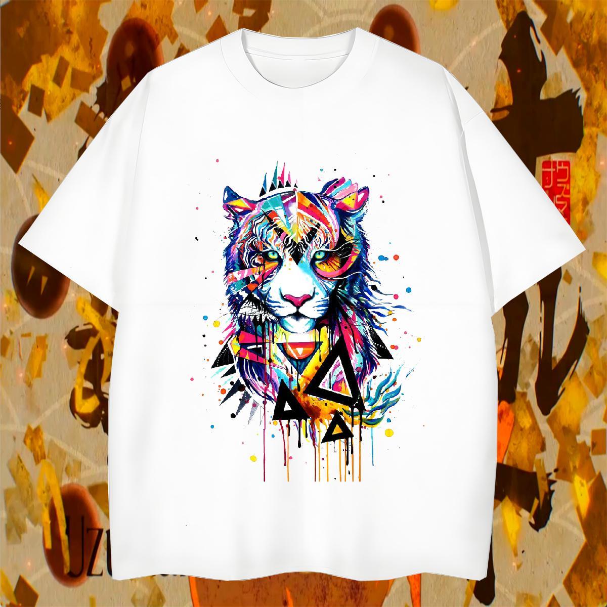 Loose Fit Men Tees 230g 100% Cotton Summer Casual tiger Oversized 4XL Breathable Crew Neck Fashion Design T Shirt For Man Tees Shirts