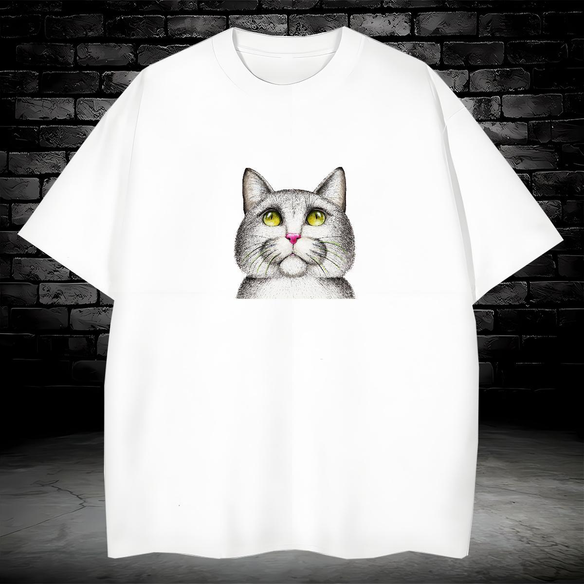 T Shirt For Man 230g Cotton cat Summer Casual O-Neck Short Sleeve DIY Anime Men Tshirts New Designer Classic Tees