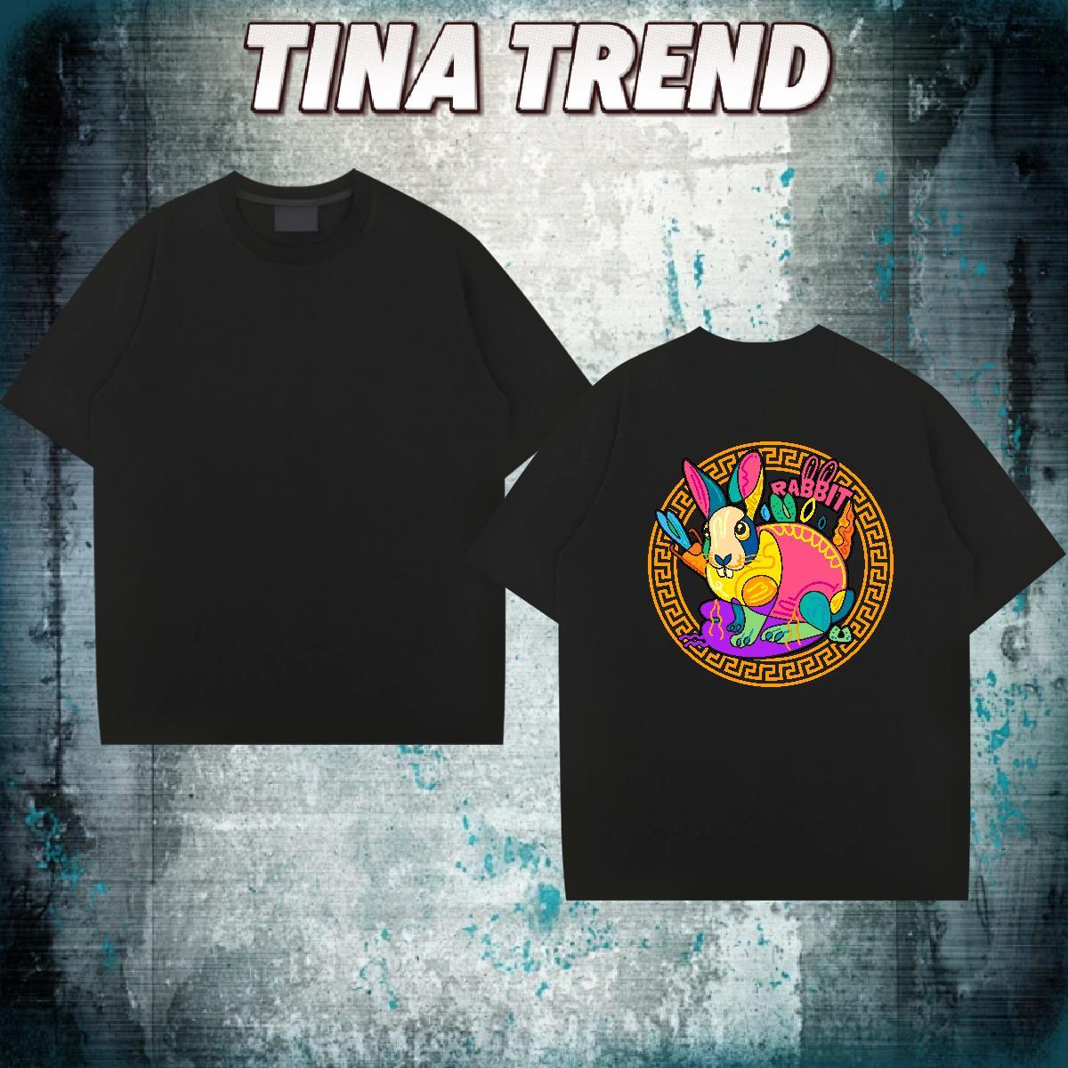 Fashion Casual T Shirts Men 230g Cotton rabbit Street wear Hip Hop Tops Tees Crew Neck Designer Men Tops Tees Black White