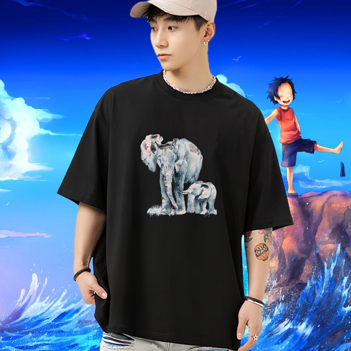 Wholesale T-Shirts for Men 230g 100% Cotton Elephant Street Casual Tees Short Sleeve O-Neck Cool Couples T Shirts Customized Print