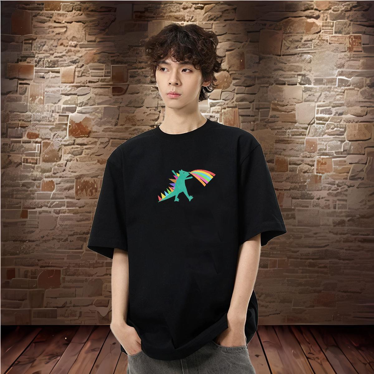Factory Direct T Shirts Men 230g Pure Cotton dinosaur Street wear Hip Hop Tops Tees O-Neck Short Sleeve Unisex Mens Tshirts DIY Printed