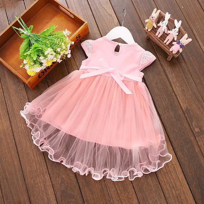 Preschool girls summer sleeveless princess dress cute floral lace bow baby dress party girls dress 0-24MW240720