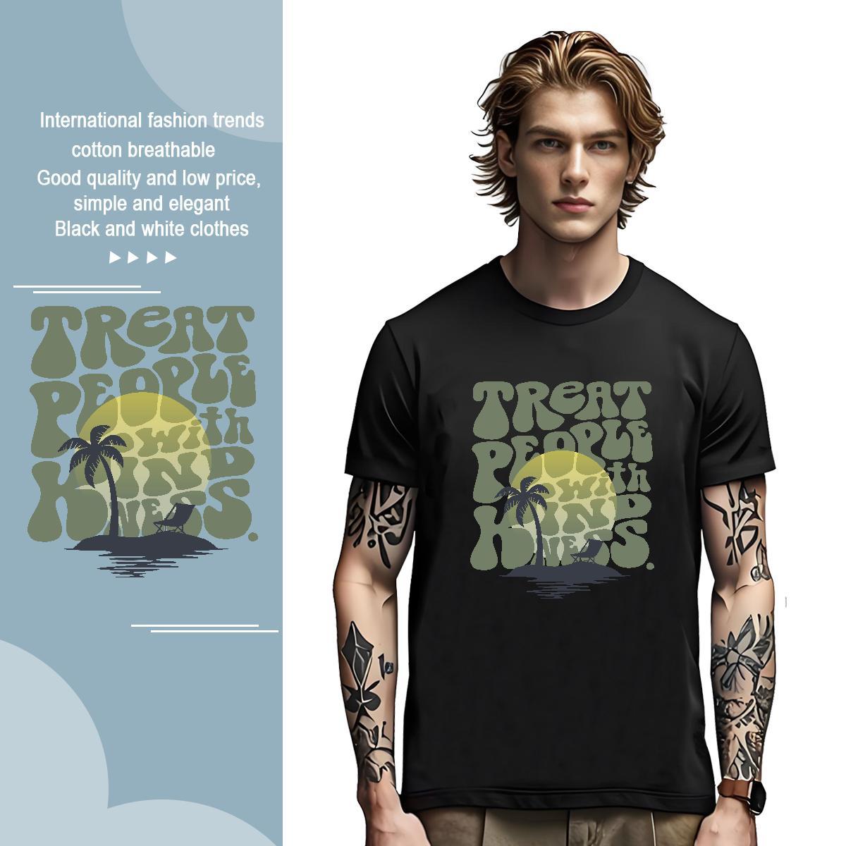 T Shirts Men 230g Cotton tree Street Casual Short Sleeve Soft Oversized 4XL Men Tops Tees New Cool Wear