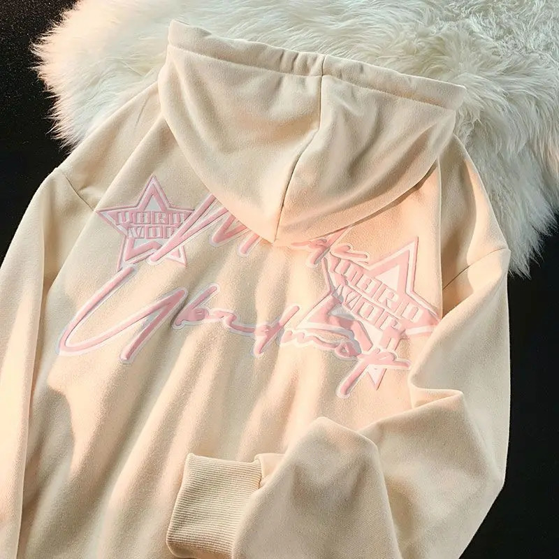 Letter Print Sweatshirts Gothic Streetwear Vintage Loose Patchwork Tops Coats Zip Up Hoodies Women Harajuku Hip Hop Top 240806