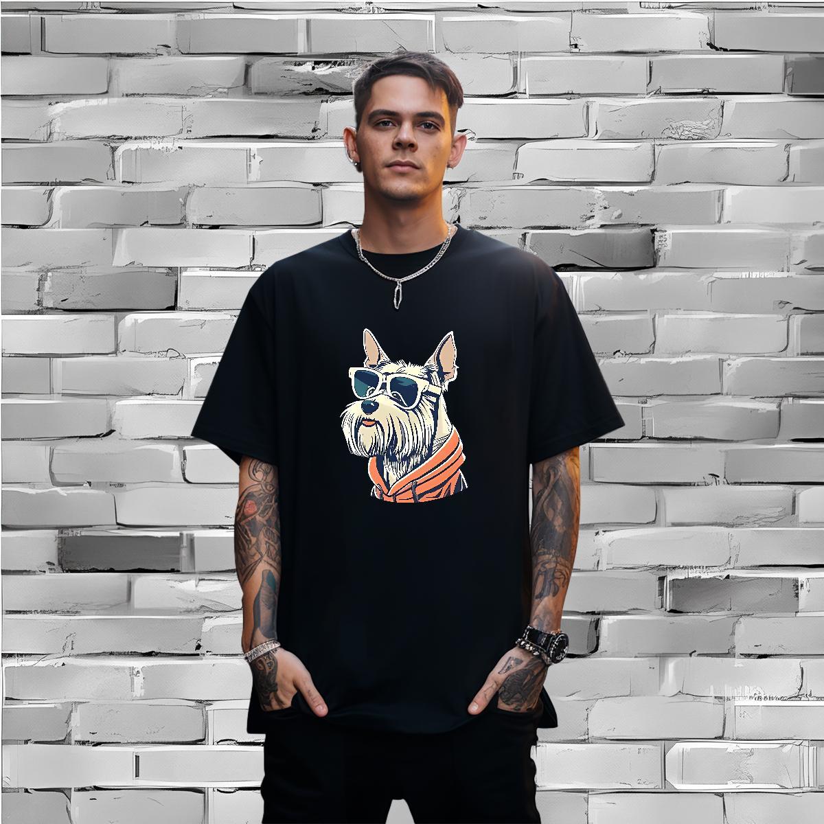 Mens T Shirts 230g Pure Cotton dog Street Casual Crew Neck Breathable Cartoon Print Men Tees 2024 New Wholesale Tops Tees