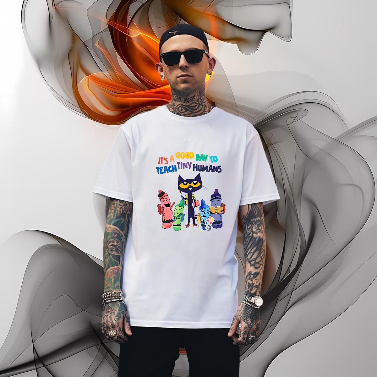 T Shirts Men 230g Cotton cat High Street Hip Hop Breathable Crew Neck DIY Anime Men Tshirts Fashion Designer Soft Tops