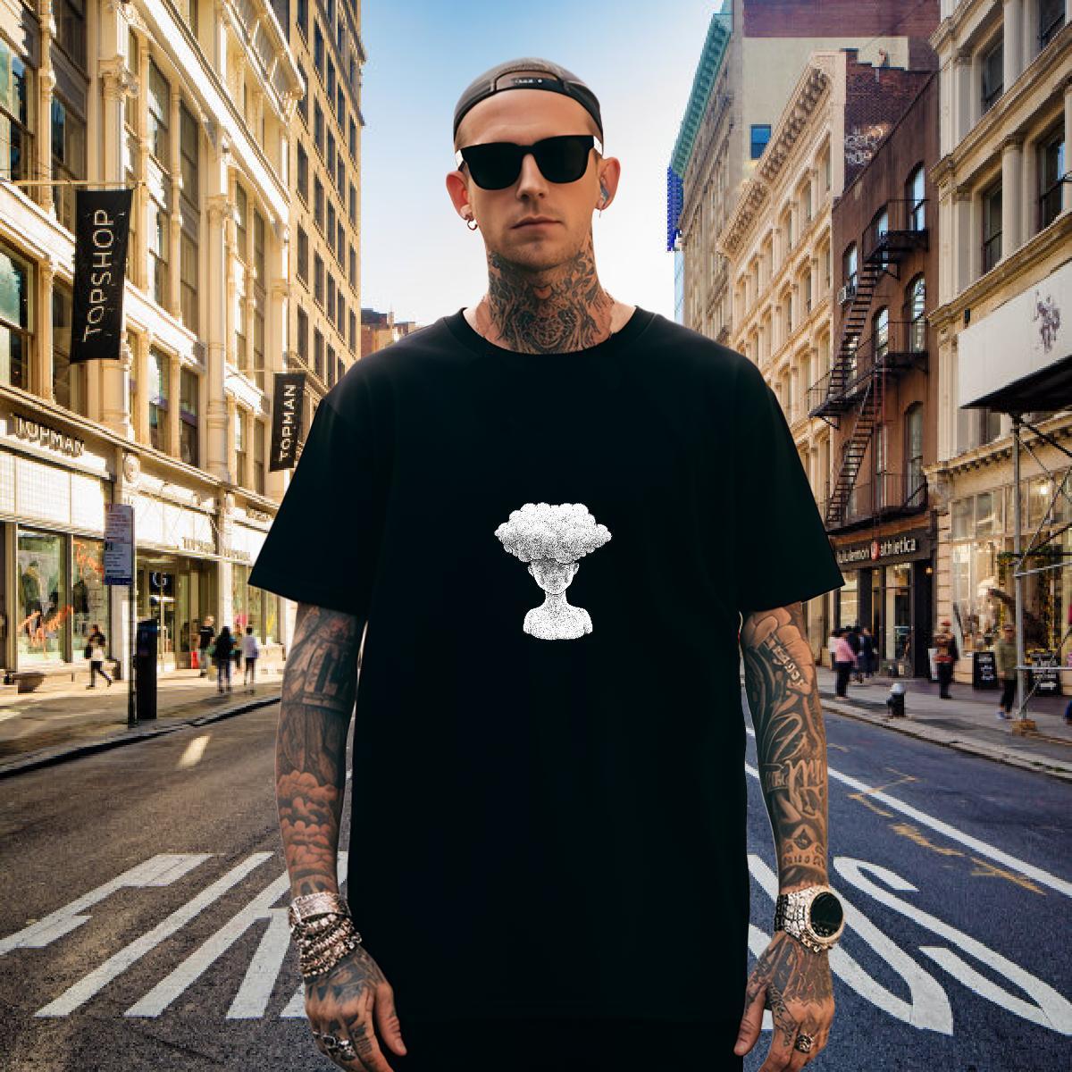 T Shirts Men 230g Cotton painting Spring Summer Crew Neck Breathable Black Oversized Tshirts Factory Direct Free Shipping Top Tees