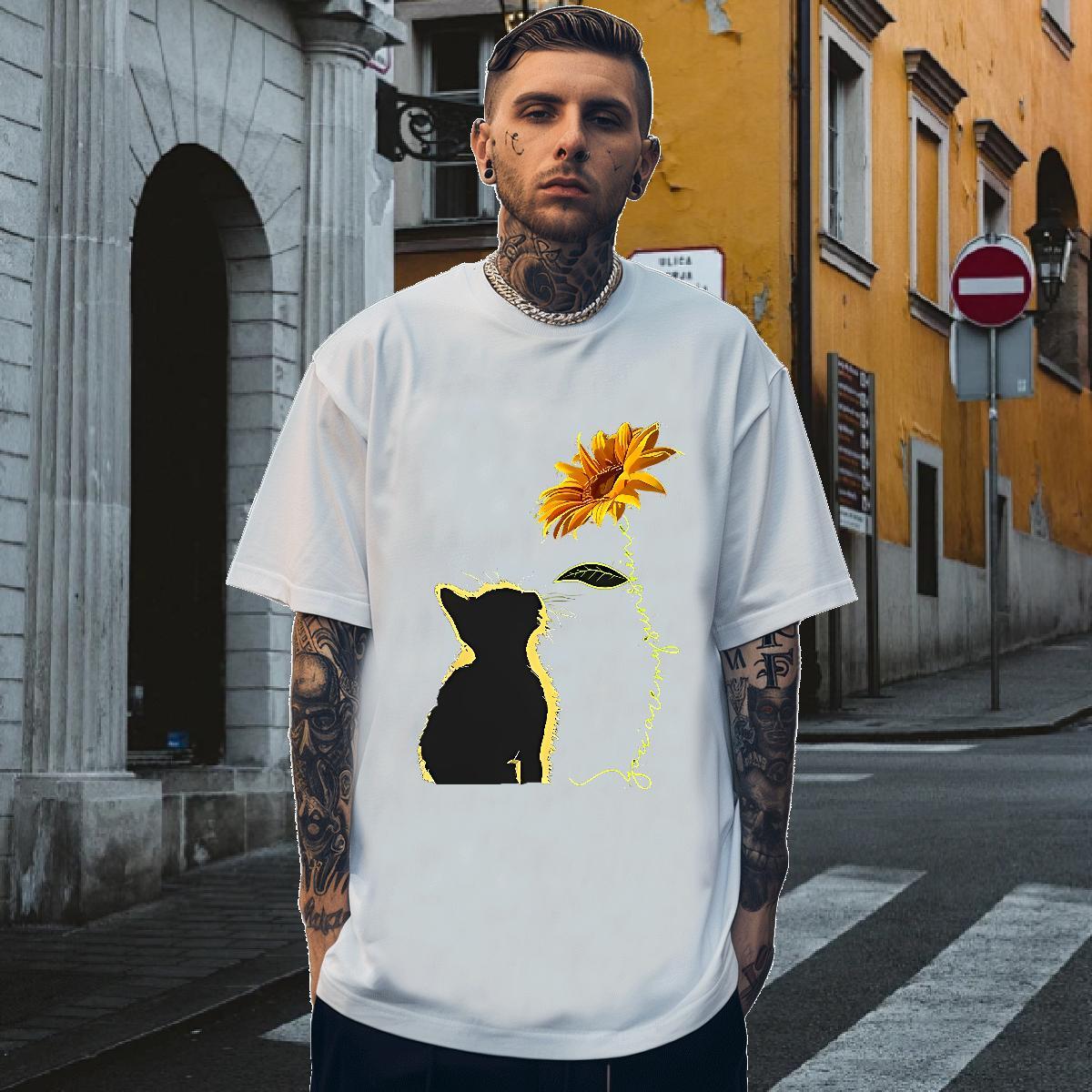 T-Shirts 230g 100% Cotton cat Beach Breathable Short Sleeve White Plus Size Men Tshirts Fashion Casual Unisex Polos