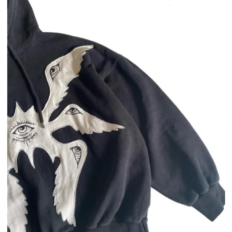 American Y2K vintage hoodies gothic pattern zip up hoodie winter womens mens hip hop long sleeve coats loose hooded sweatshirt 240806
