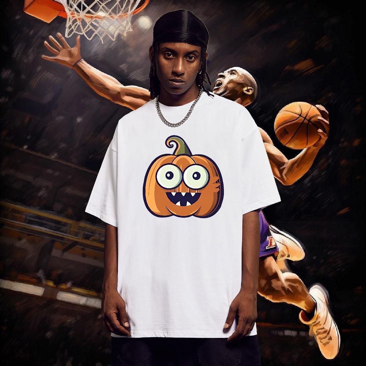 2024 New T shirt 230g 100% Cotton pumpkin Sport Wear Breathable Short Sleeve Loose Fit Couples T Shirts DIY Anime