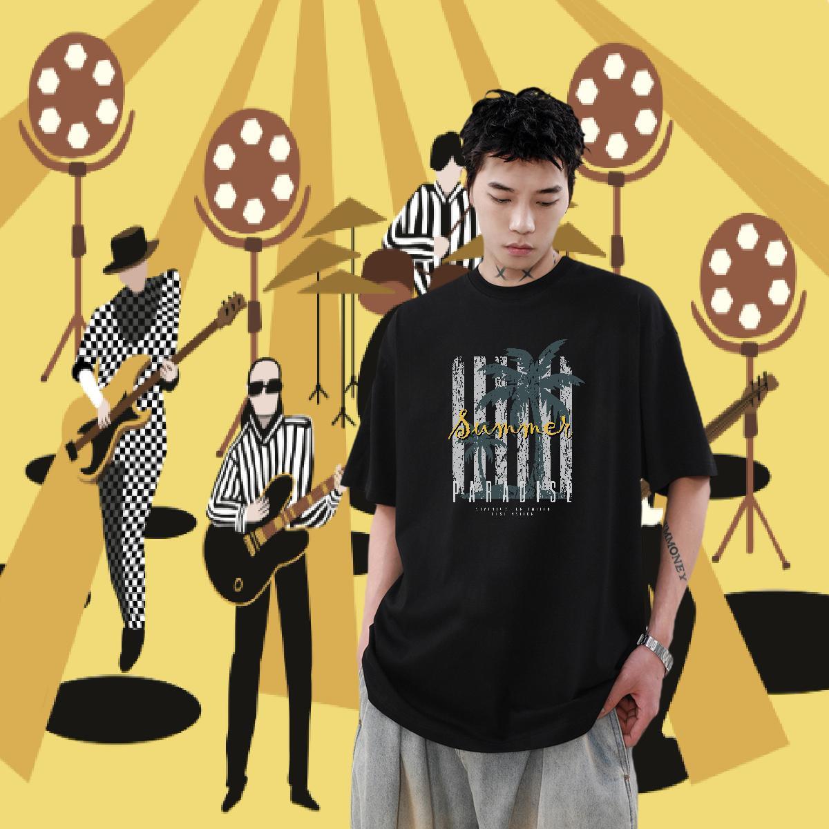 Casual New T-Shirts for Men 100% Cotton 230g tree Hip Hop Street Tops Tees Breathable Soft High Quality Mens Tshirts Plus Size Cartoon