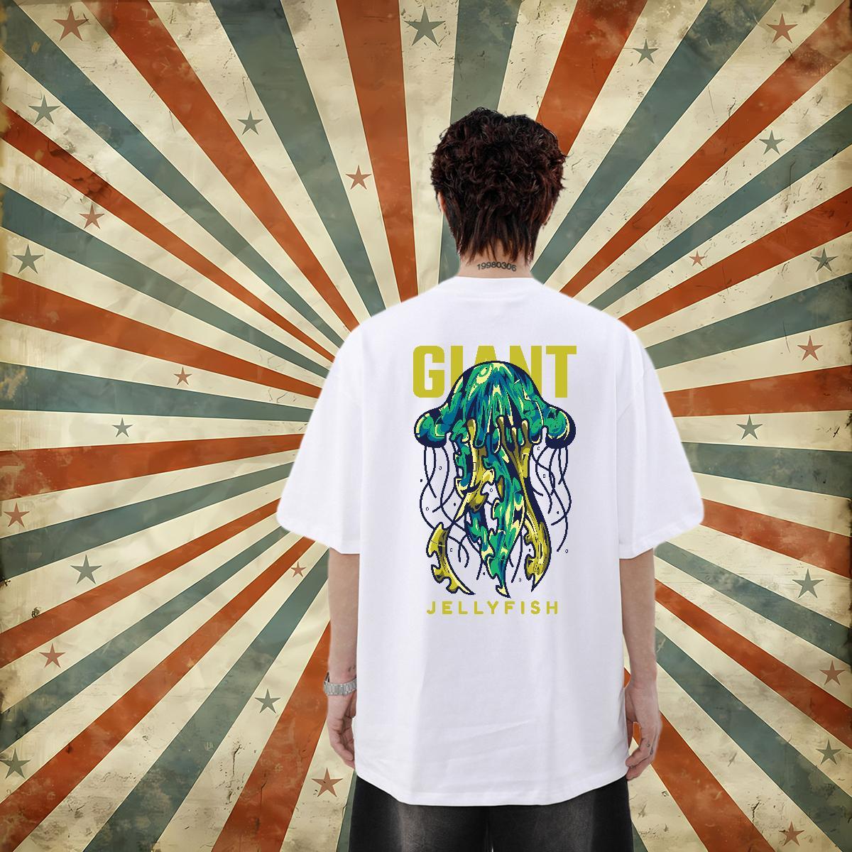 New Mens T Shirts 100% Cotton 230g jellyfish Beach Tops Tees Round Neck Short Sleeve Classic Men Clothes T-Shirt Anime