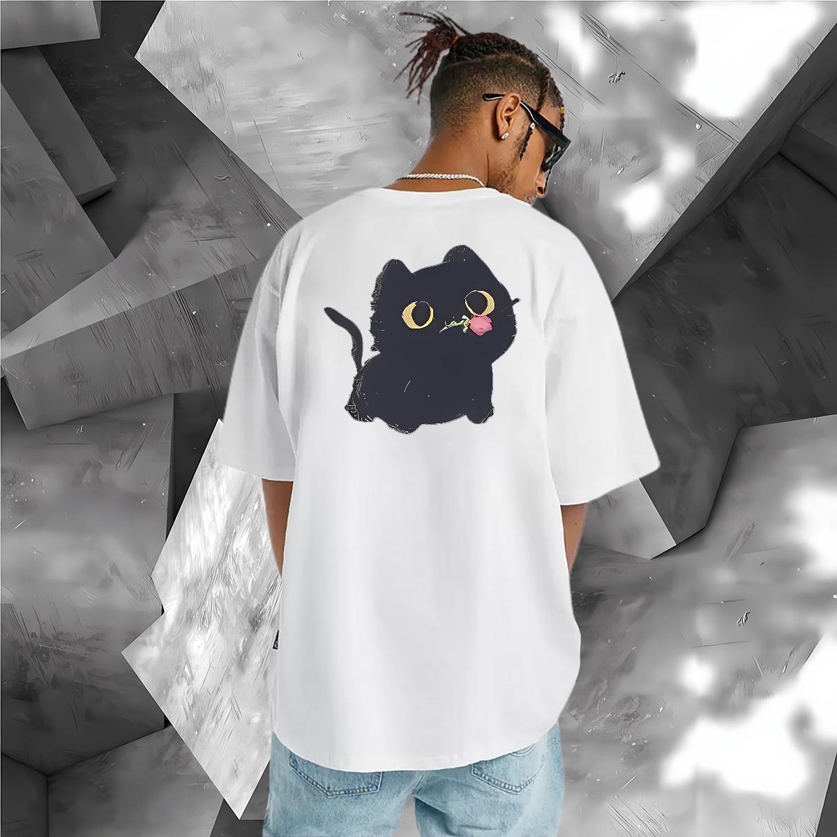 Fashion New Men T Shirts 230g Cotton cat Beach Wear O Neck Short Sleeves TOP Quality Tshirts Plus Size Cartoon