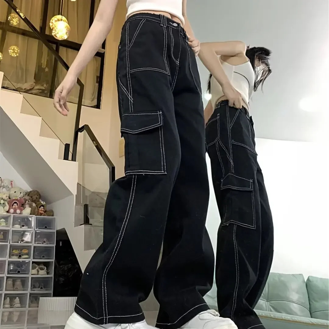 Jeans Womens Straight-leg Loose-fit Spring Autumn/winter High-waisted Slimming Petite Wide-leg Cargo Pants 240806