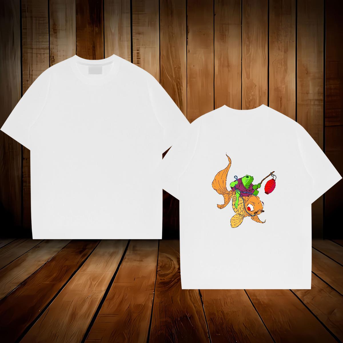 New Designer T Shirt For Man 100% Cotton 230g fish Casual Tops Shirt Breathable Loose Fit Mens Tshirts Custom Anime