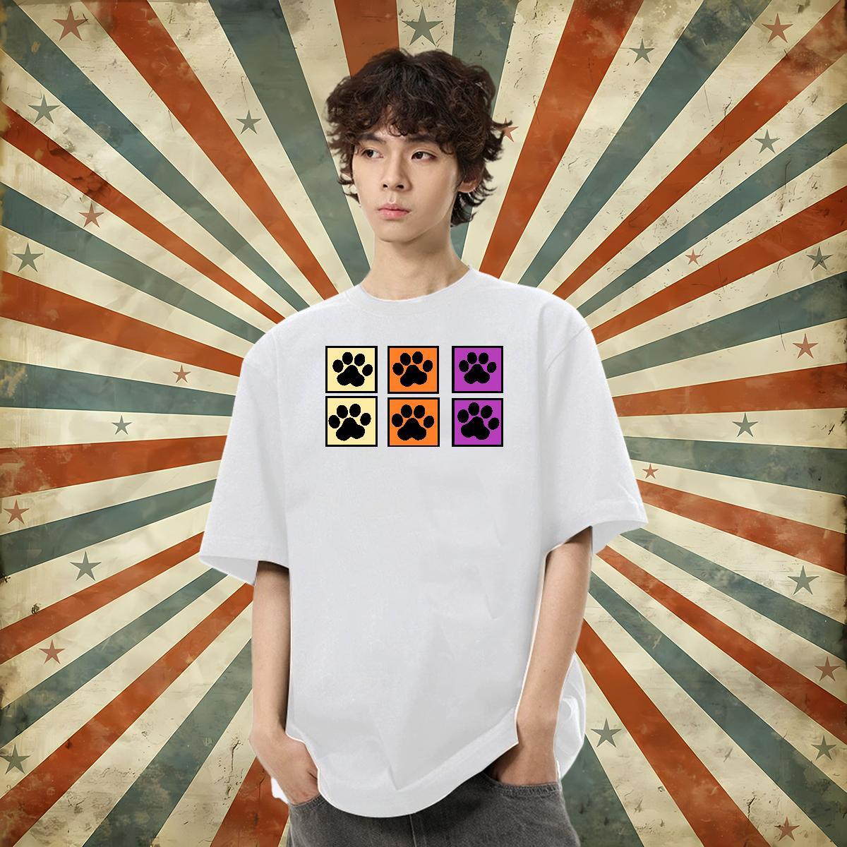 Classic T-Shirts 100% Cotton 230g dog's paw Sport Tshirts O-Neck Short Sleeve Loose Fit Couples T Shirts Customized Print