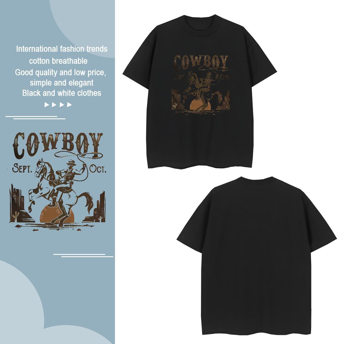 T-Shirts 100% Cotton 230g horse Street Wear Round Neck Short Sleeve Black White Men Clothes T-Shirt DIY Brand Tops Shirt