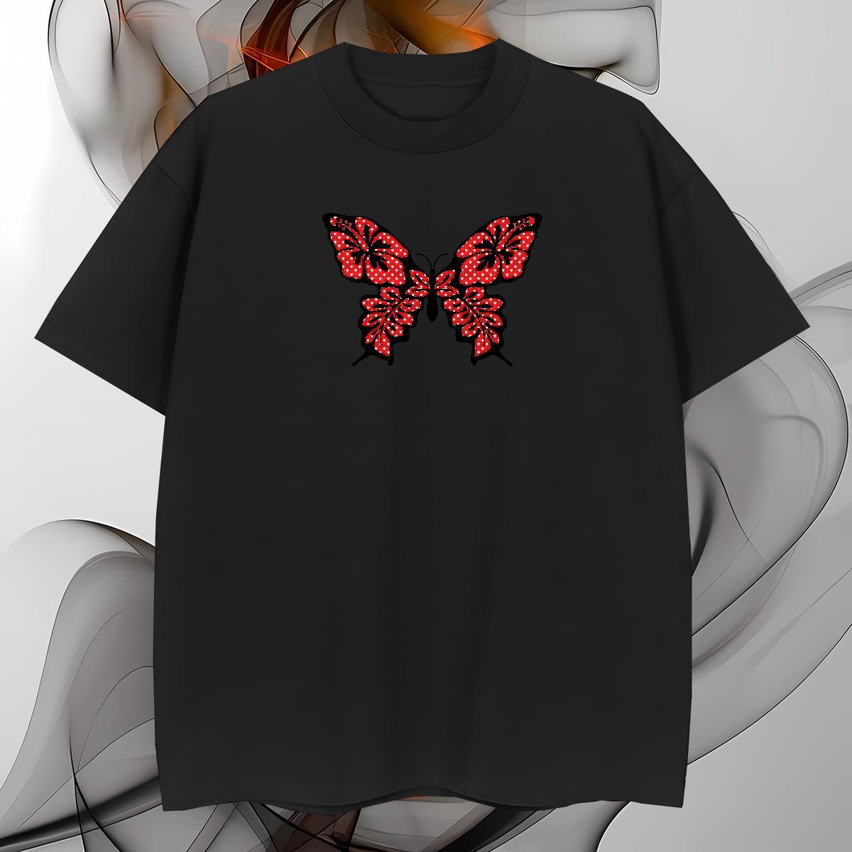 Men T Shirts 230g Pure Cotton Butterfly Hip Hop Breathable Soft Cartoon Printing L-4XL Men Tees Fashion High Quality Tops