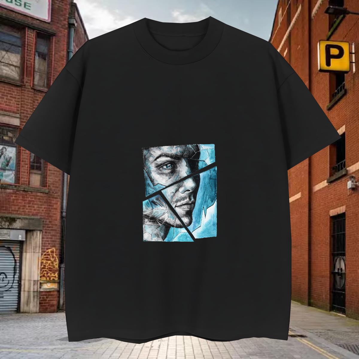 Mens T Shirts 100% Cotton 230g portrait Hip Hop Street Short Sleeve O-Neck Black White Mens Tshirts 2024 TOP Quality Tops Tees