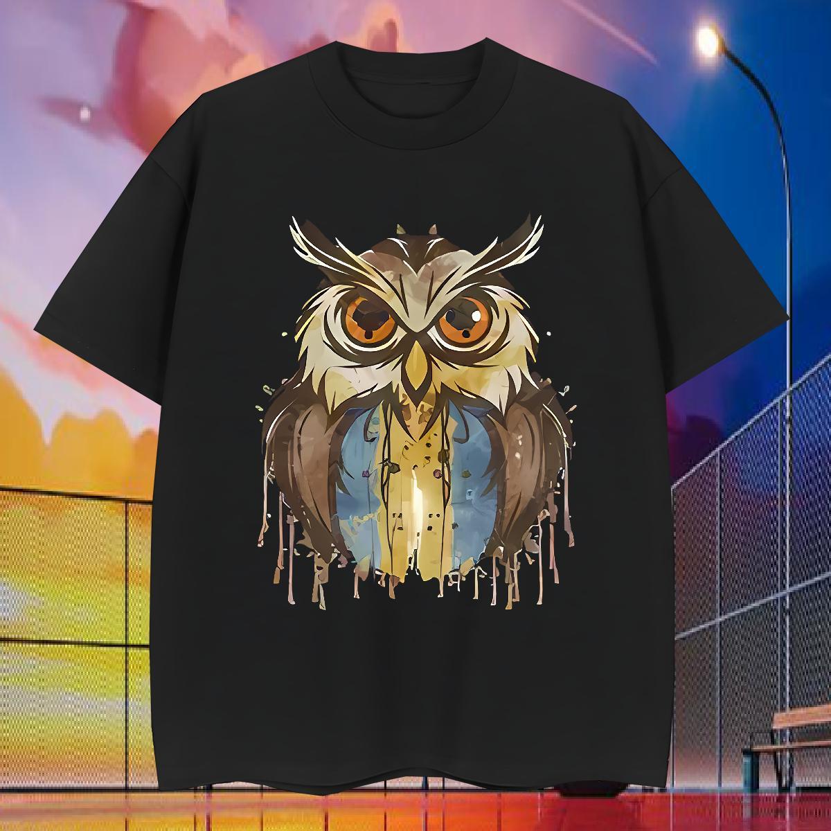 2024 New T-Shirts 230g 100% Cotton Owl Beach Tees Short Sleeve O-Neck Loose Fit Tshirts DIY Printed