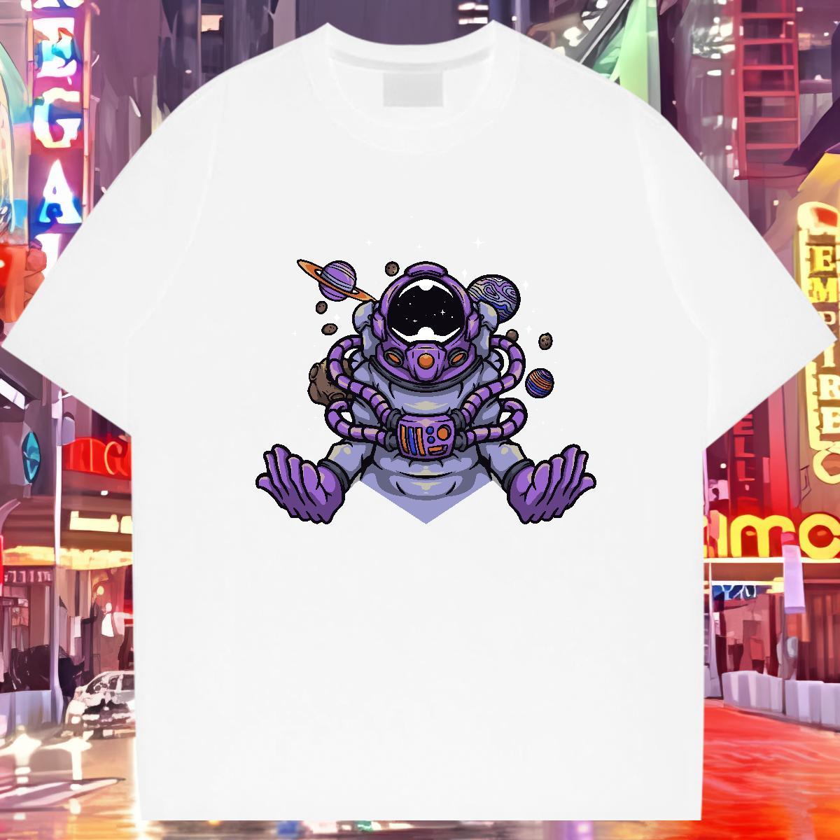 T shirt 100% Cotton 230g universe Hip Hop Street Crew Neck Breathable Floral Print Tshirts Brand Comfortable Tops Tees