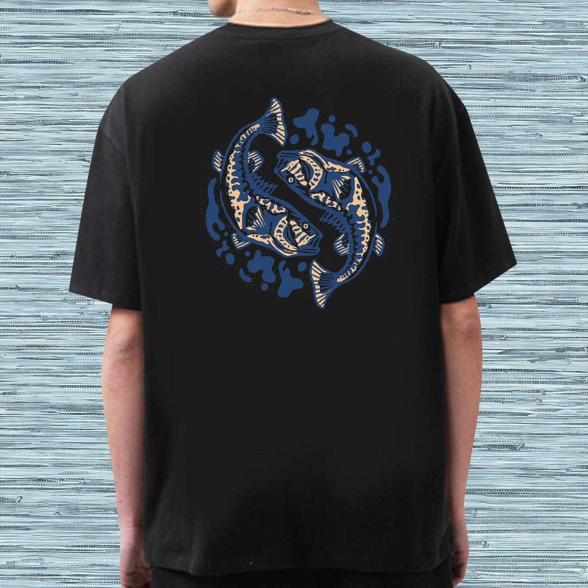 2024 New T shirt 230g Cotton fish Sports Casual Tops Tees Short Sleeve O-Neck Designer Men Tshirts Custom Print Oversized