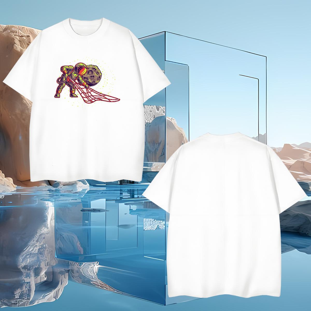 T-Shirts 230g 100% Cotton cosmonaut Sport Pure Cotton White Plus Size Couples T Shirts Fashion Casual Unisex Tshirts