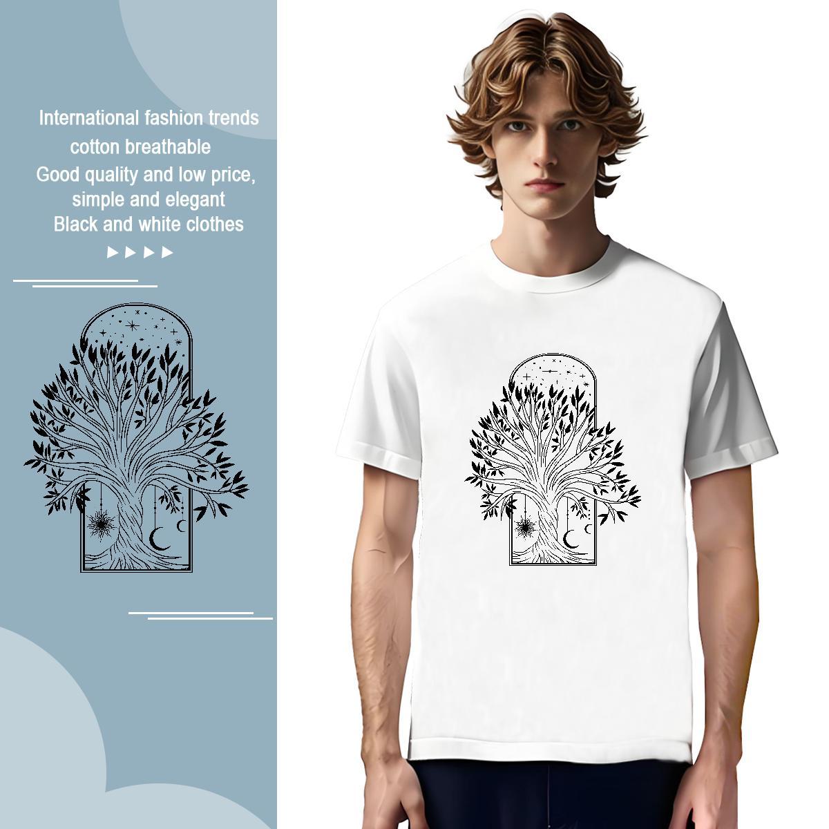 T Shirt For Man 230g Cotton tree Street Wear Short Sleeve Soft DIY Men Tshirts Stylist Free Shipping Top Tees