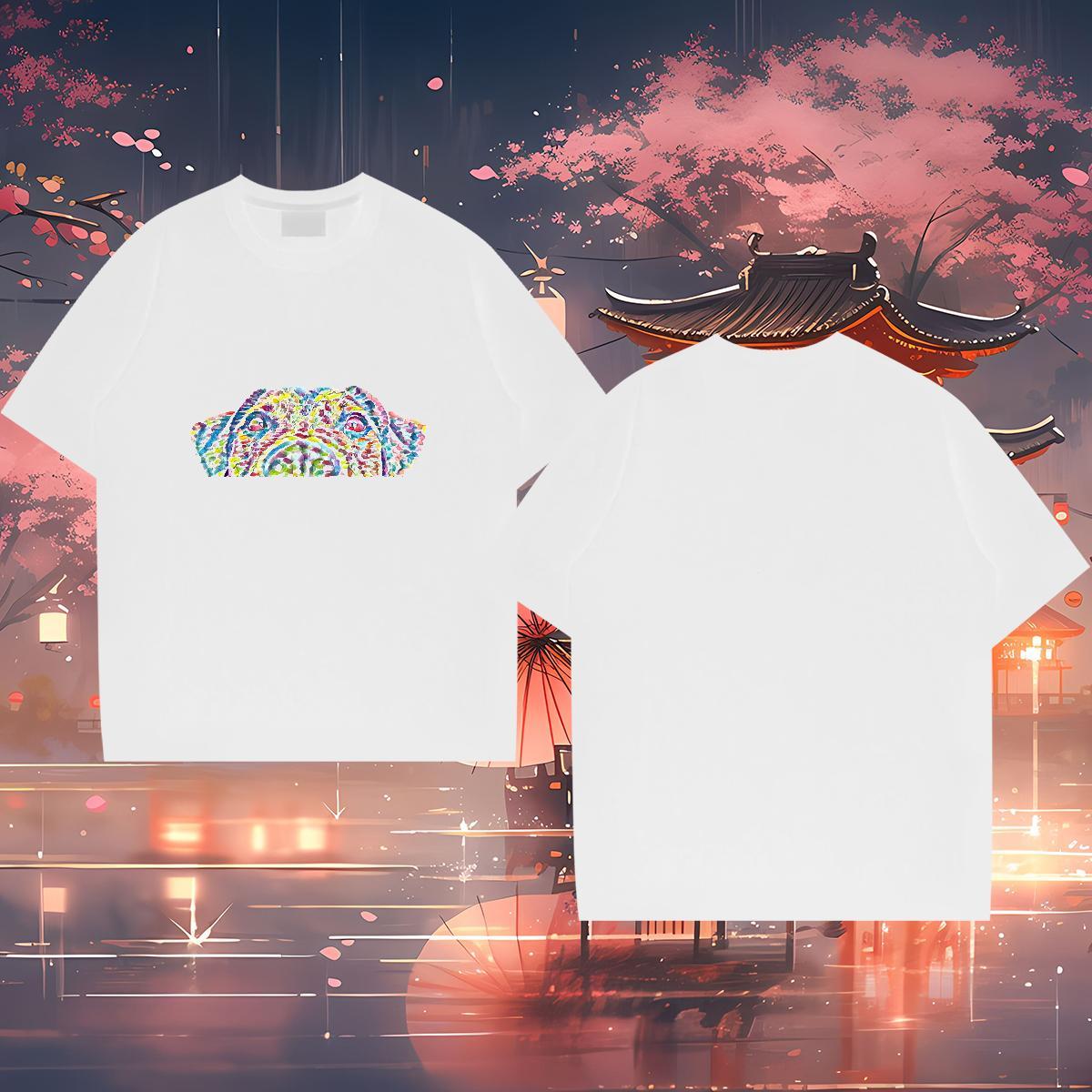 Free Shipping Men T Shirts 230g 100% Cotton dog Summer Casual Tees Shirts Breathable Loose Mens Tshirts Cartoon Print
