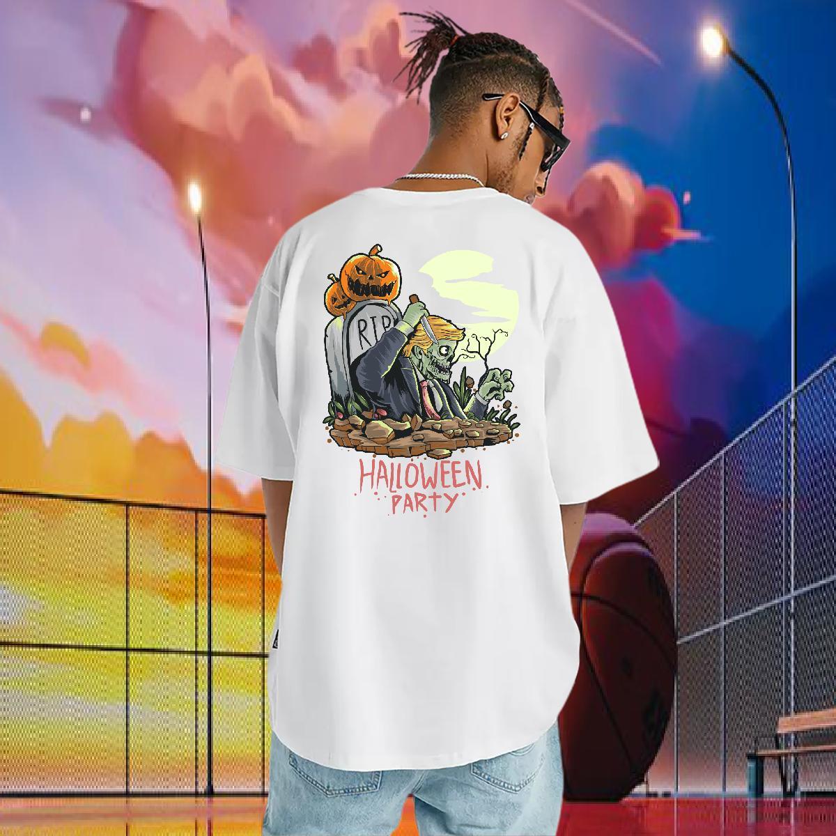 Classic Casual T-Shirts for Men 230g 100% Cotton Halloween Anime Printing Street Tees Shirts Crew Neck Brand Tshirts Floral Print