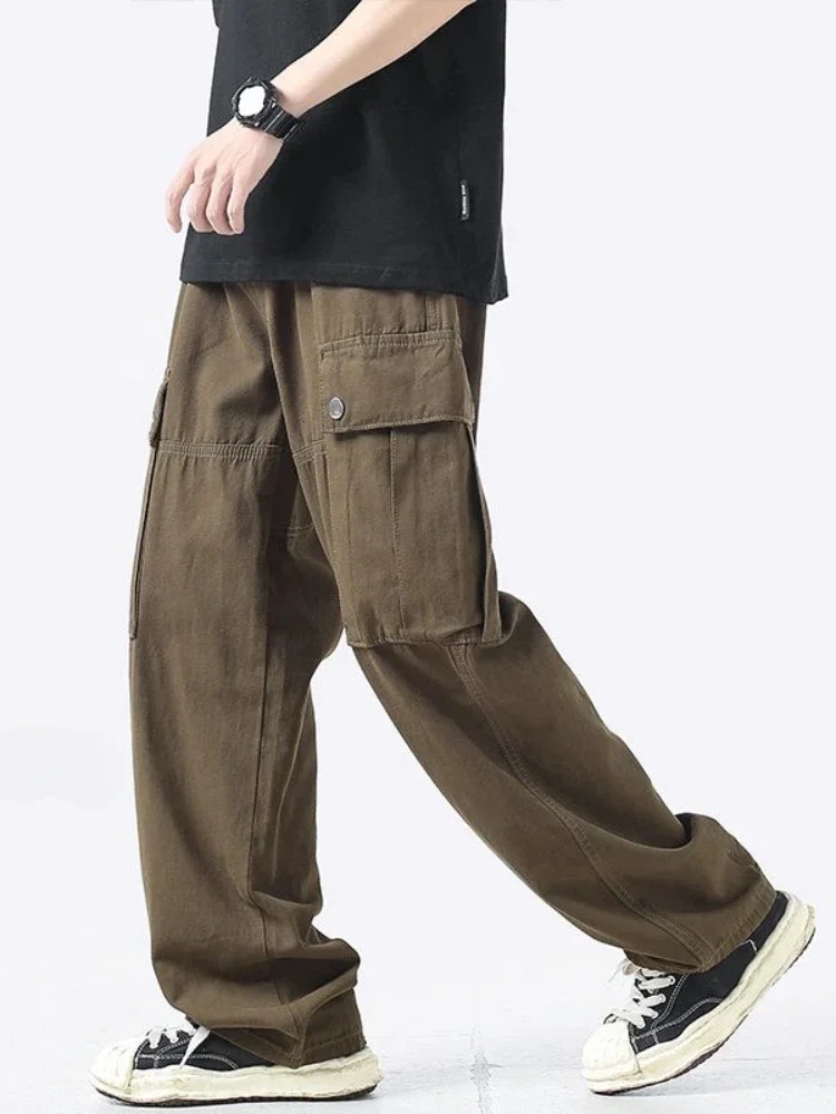 Male Trousers Straight Autumn Mens Cargo Pants Wide Black Fashion Big Size Designer Long Aesthetic Casual With Trend Unique 240806